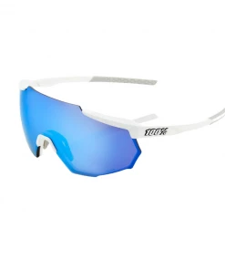 100% RACETRAP - Matte White - HiPER Blue Multilayer Mirror Lens