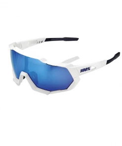 100% SPEEDTRAP - Matte White - HiPER Blue Multilayer Mirror Lens